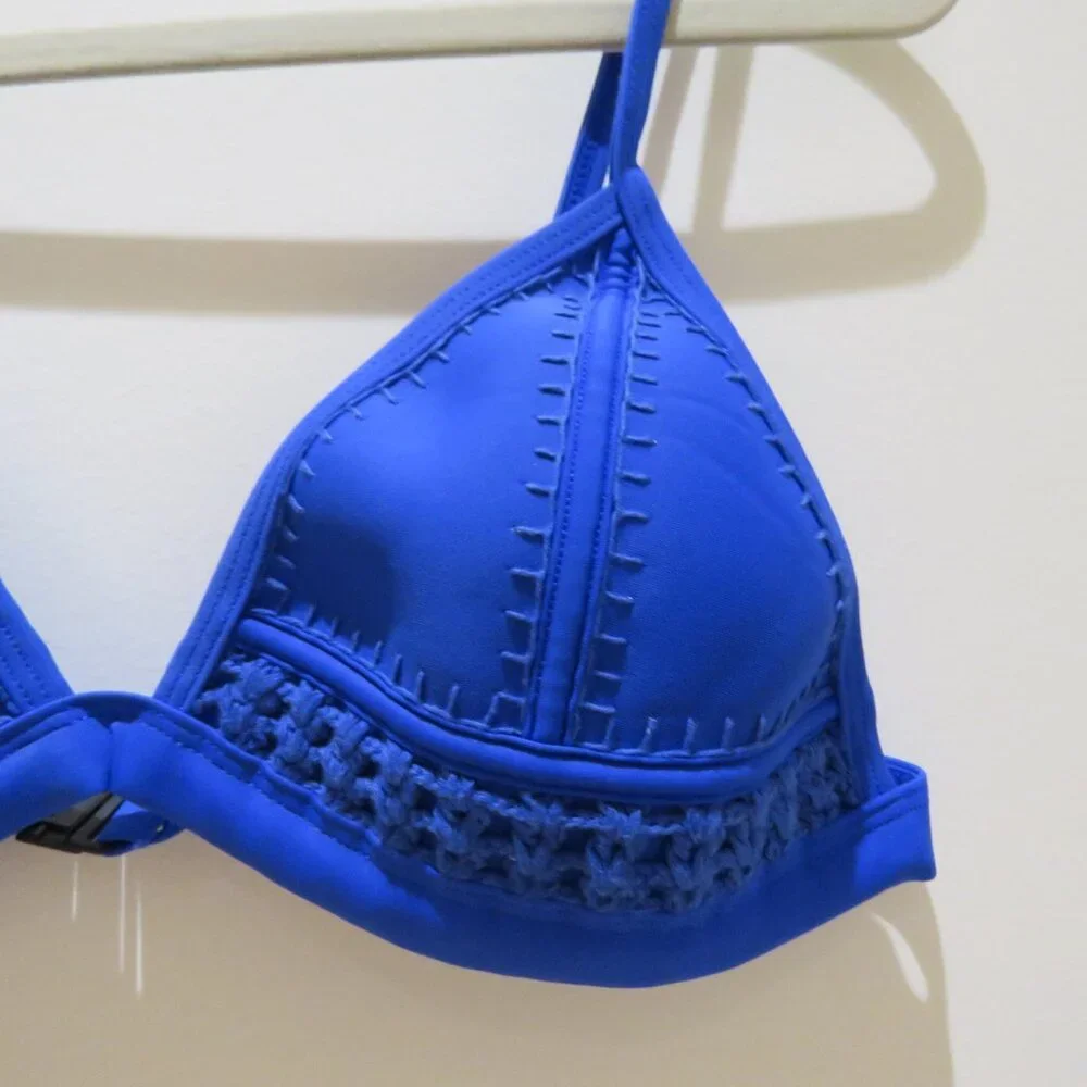 TRIANGL SWIMWEAR Farrah Neoprene Crochet Bikini Top Cobalt Blue Large Summer